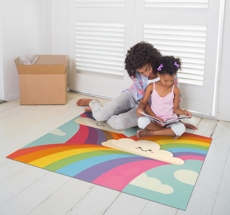 Rainbow in clouds kids vinyl rug - TenStickers