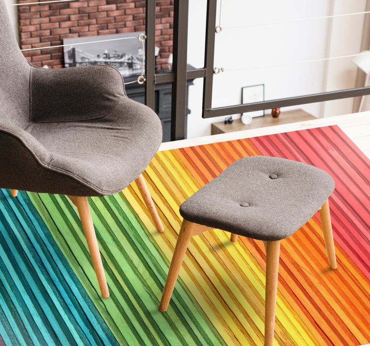 Rainbow striped layers wood effect rug - TenStickers