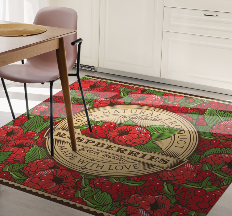 Raspberry floral pattern kitchen mat - TenStickers