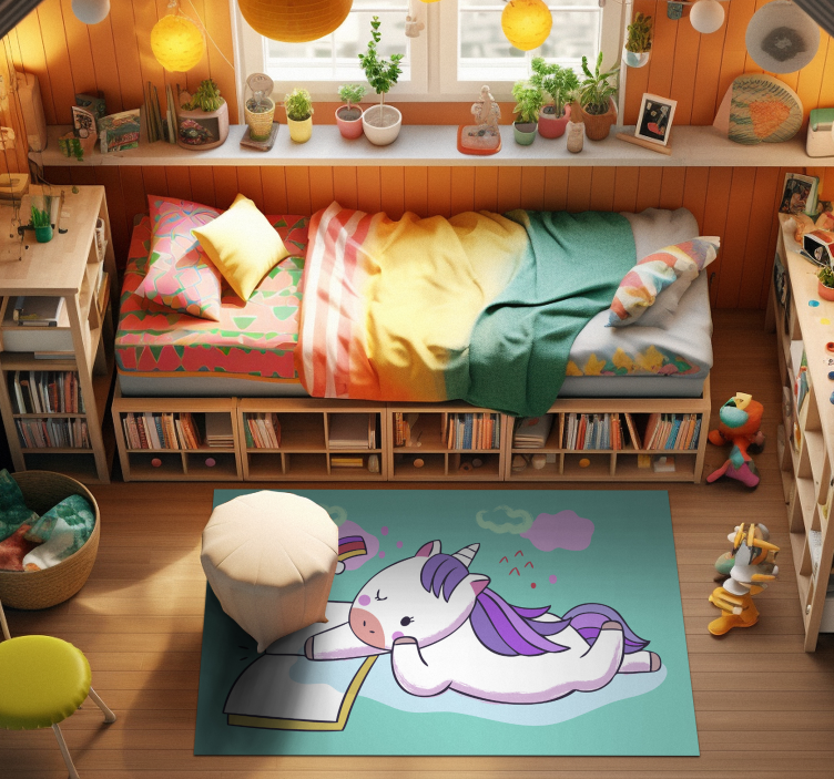 Reading Unicorn kids carpet - TenStickers