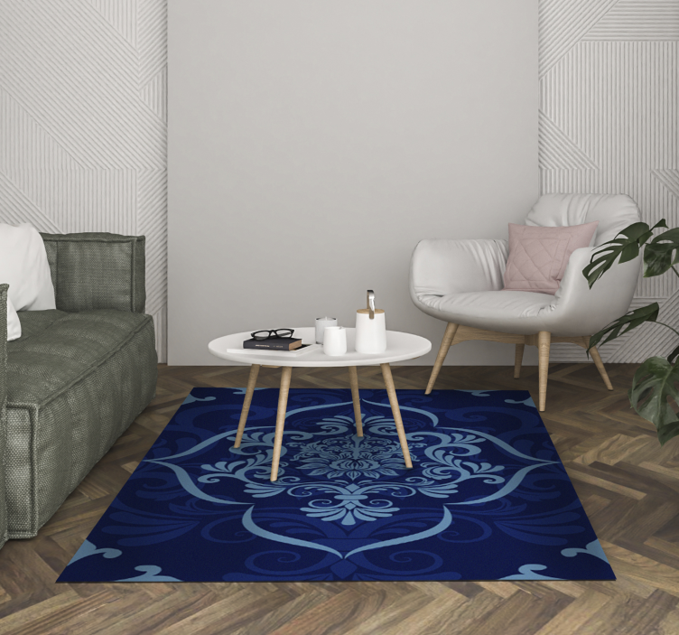 Rectangular blue mandala vintage vinyl rugs - TenStickers