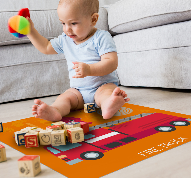 Red fire truck kids vinyl rug - TenStickers