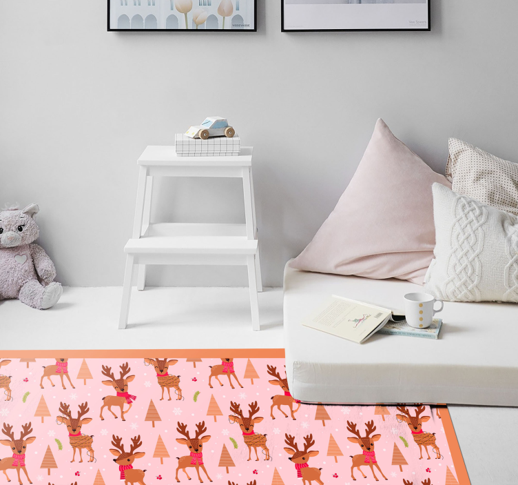 Reindeer pink theme christmas rug - TenStickers