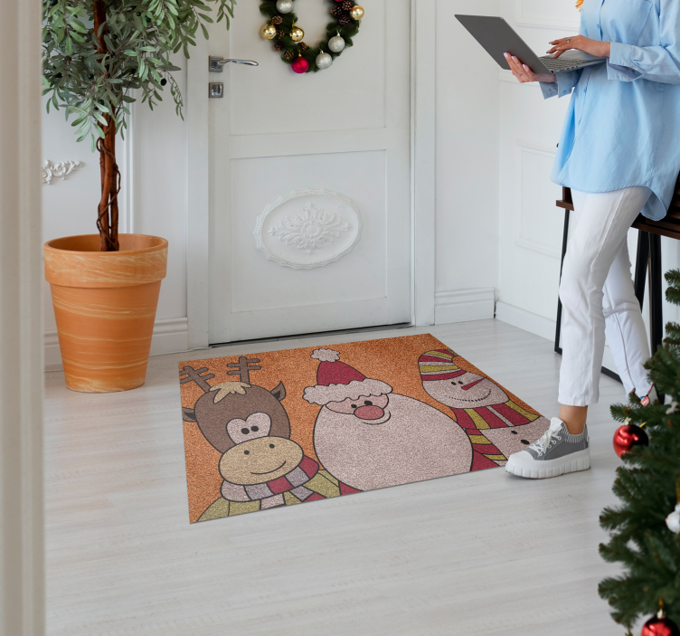 Reindeer Santa and snow man Christmas rug - TenStickers