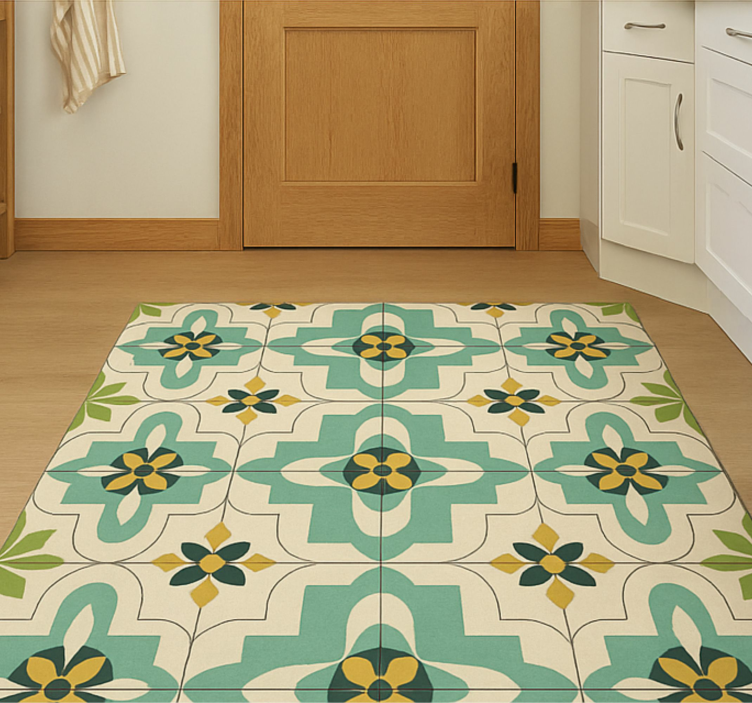 Retro floral tiles kitchen vinyl mat - TenStickers