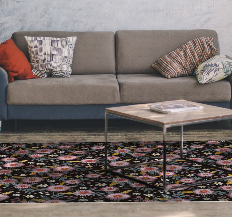 Retro flowers vinyl living room rug - TenStickers