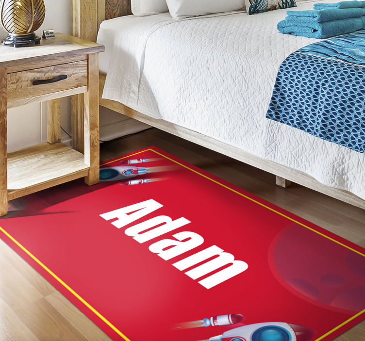 Rocket with custom name kids rug - TenStickers
