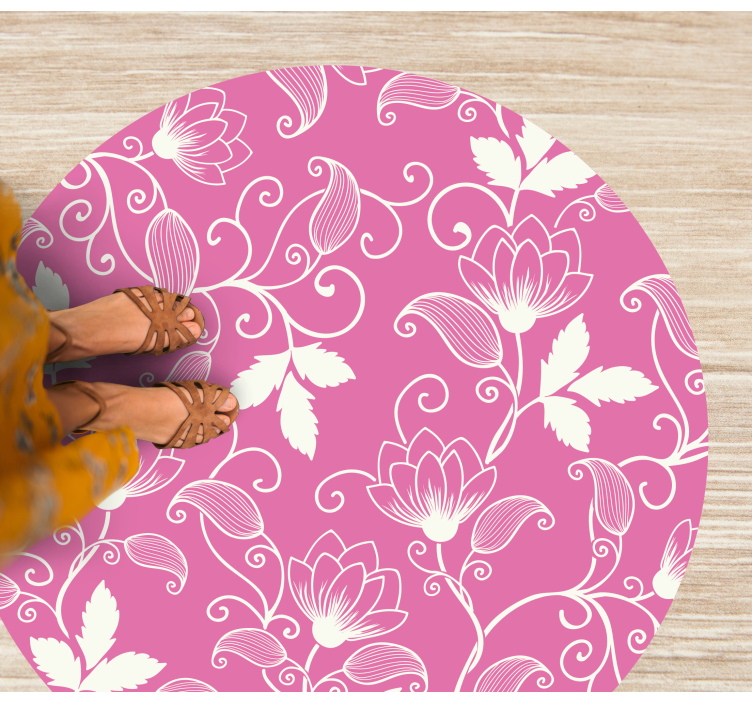Pink Flower Twirls floral rug - TenStickers