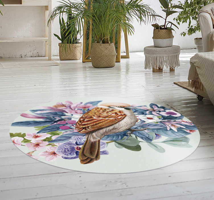 Magnificent round bird vinyl rug - TenStickers