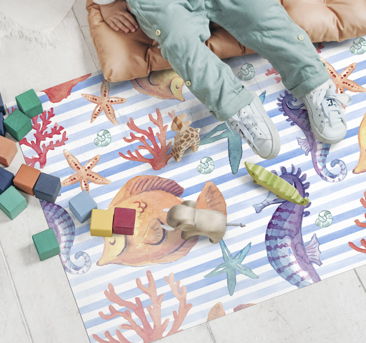 Sea life watercolor animal rug - TenStickers