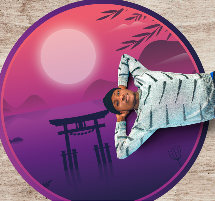 Serene Sunset Scene circular rug - TenStickers