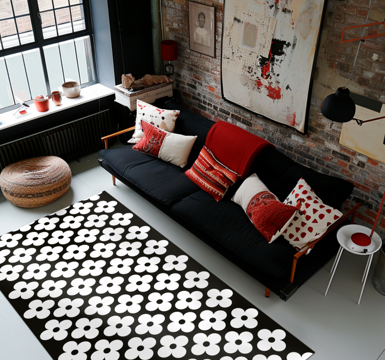 Simple flower shapes black rug - TenStickers