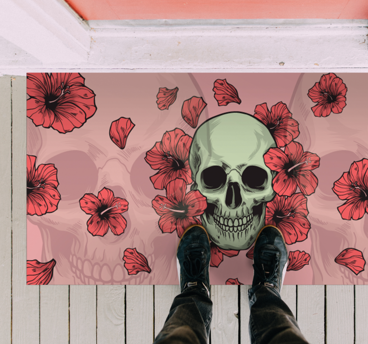 Skull Floral Overlay halloween rugs - TenStickers