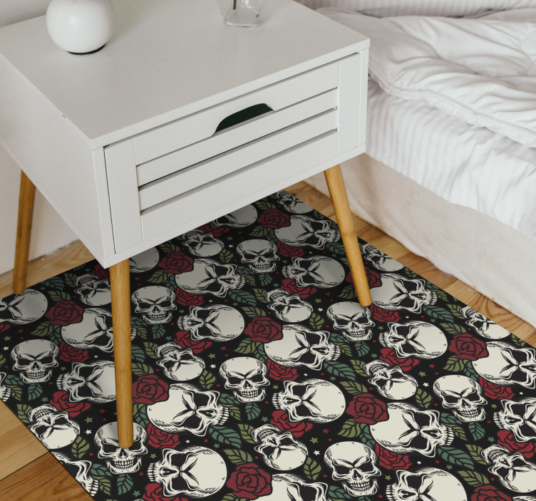 Skull rose pattern halloween rugs - TenStickers