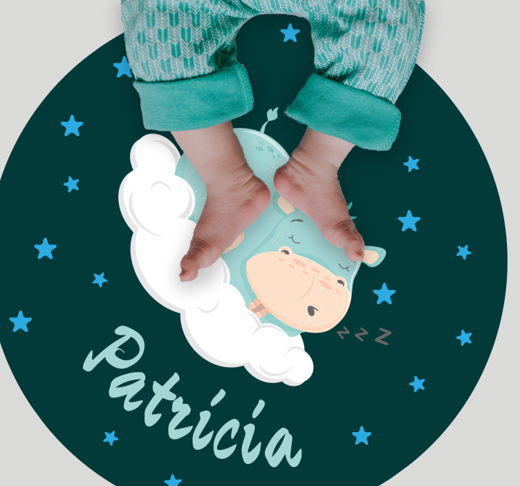 Sleepy hippo with name nursery rug - TenStickers