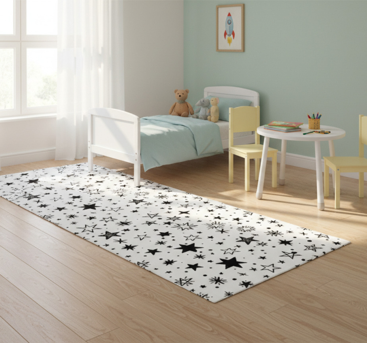 Star rug with black stars on white background - TenStickers