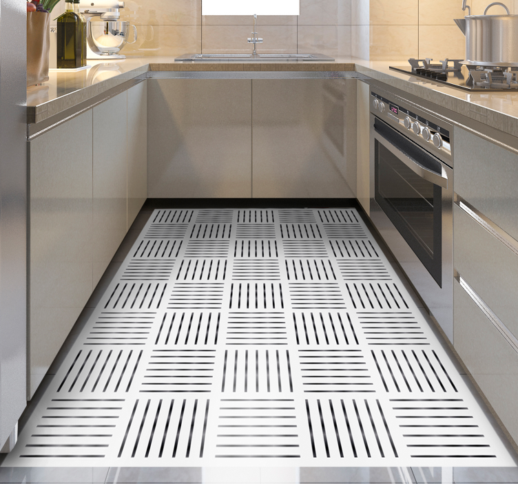 Striped tile pattern kitchen mat - TenStickers