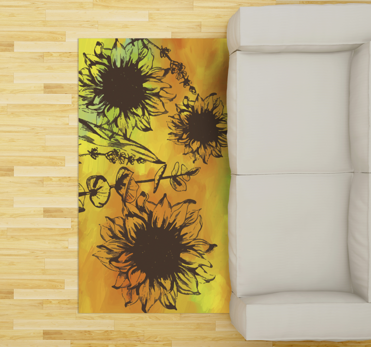 Sunflower Sketch floral rug - TenStickers