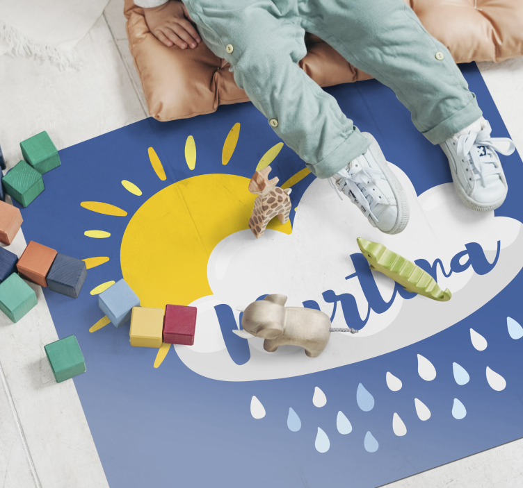 Rainy cloud with name kids rug - TenStickers