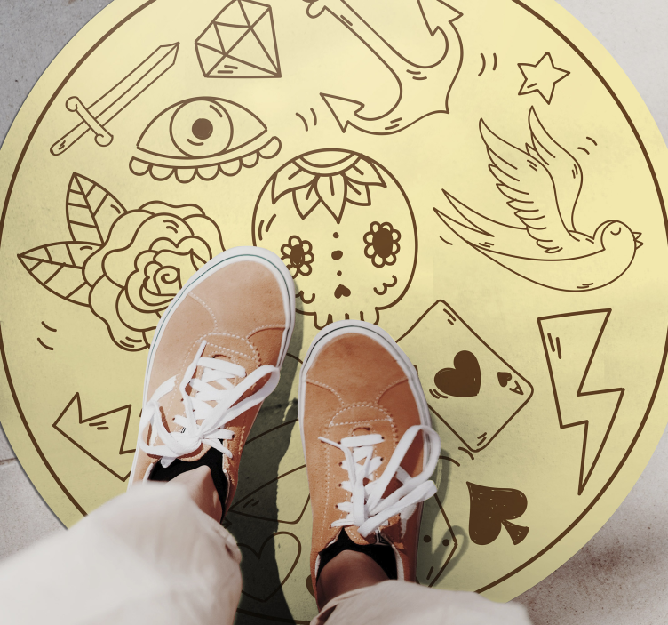 Tattoo symbols teenage bedroom rug - TenStickers