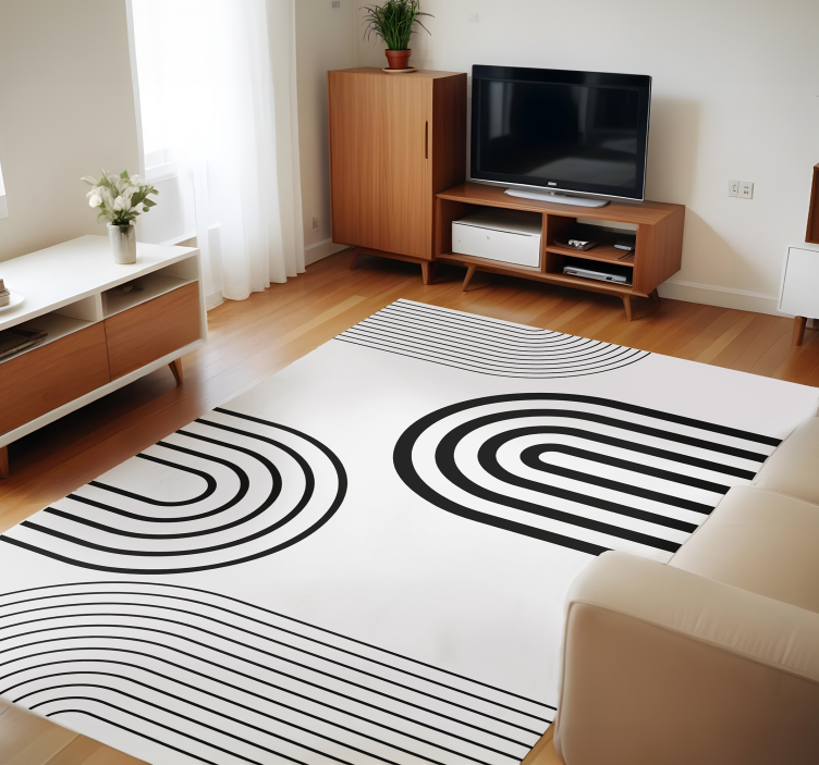 Thin minimalist black arcs white rug - TenStickers