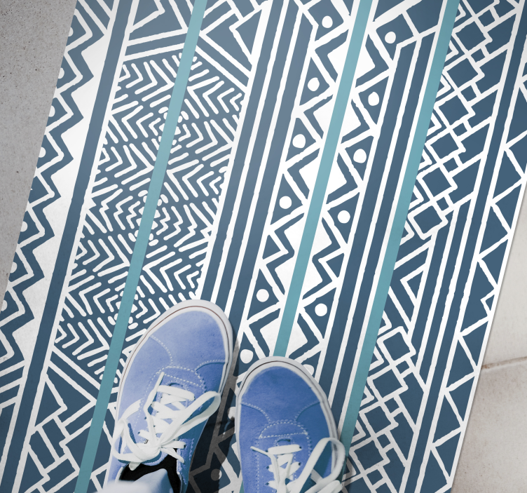 Teal blue stripes ethnic rug - TenStickers