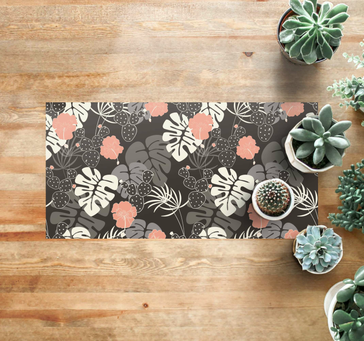 Tropical black design floral rug - TenStickers