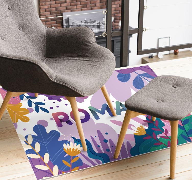 Fabulous tropical flowers vinyl rug with name - TenStickers