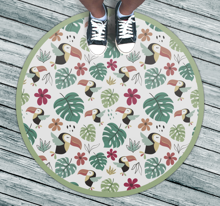 Tropical Leaves and Birds vinyl rug - TenStickers