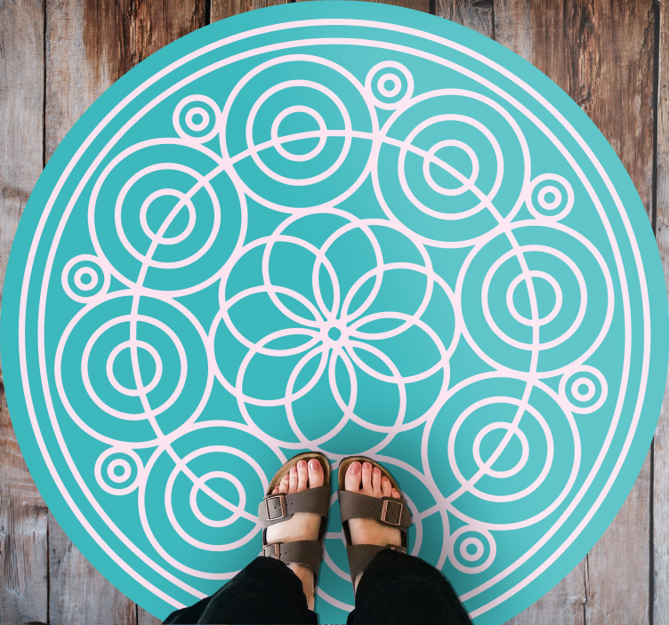 Turquoise Circular Pattern mandala rug - TenStickers