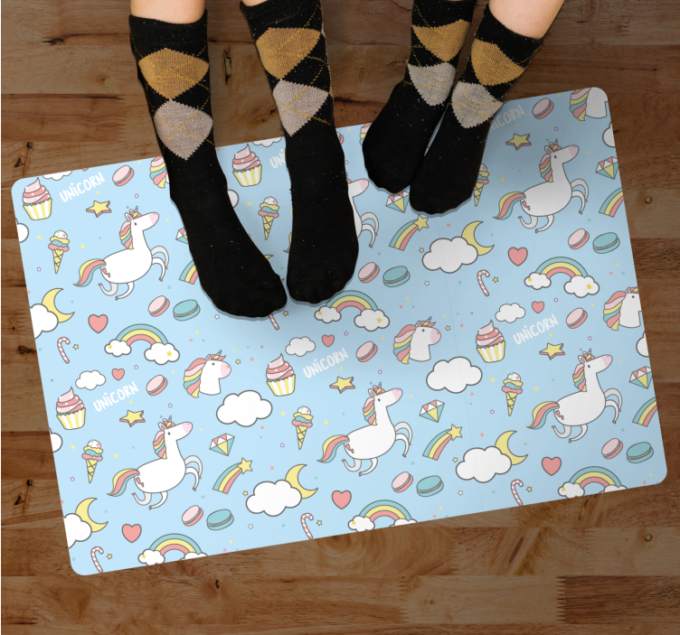 Blue unicorn fantasy kids carpet - TenStickers