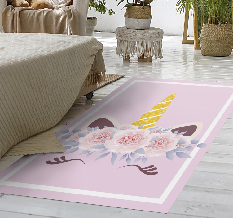 Unicorn Floral Magic kids carpet - TenStickers