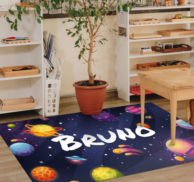 Universe and planets vinyl rug with name - TenStickers