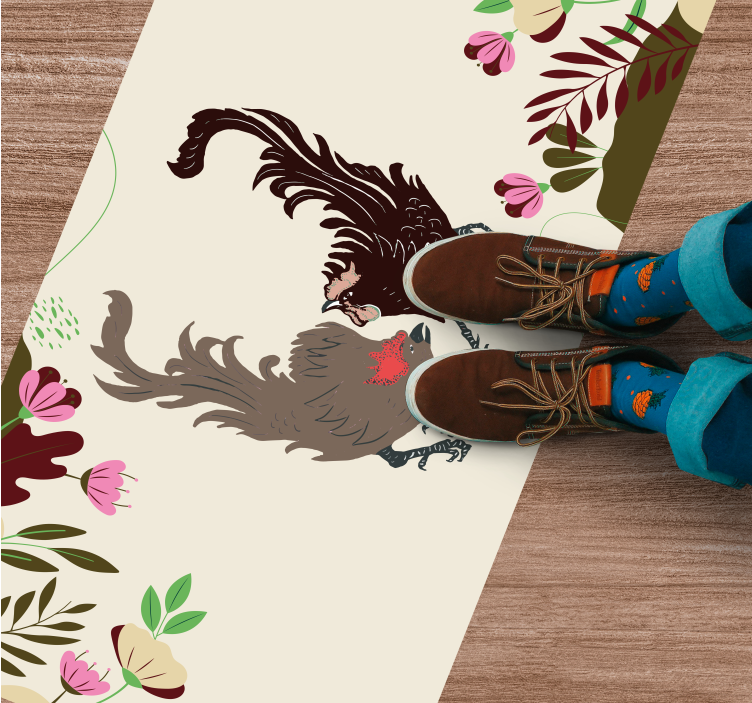 Pigeons floral scene animal mat - TenStickers