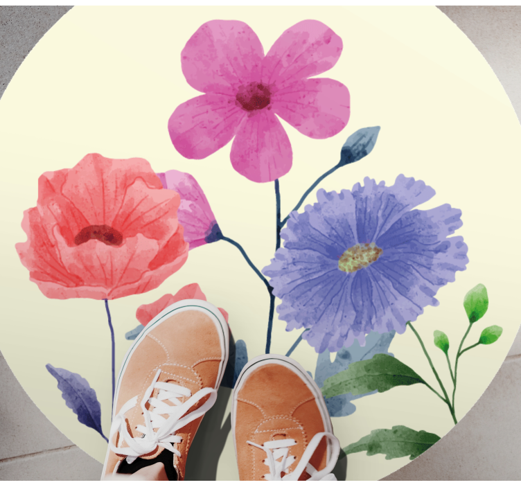 Vibrant Flower Composition circular rug - TenStickers