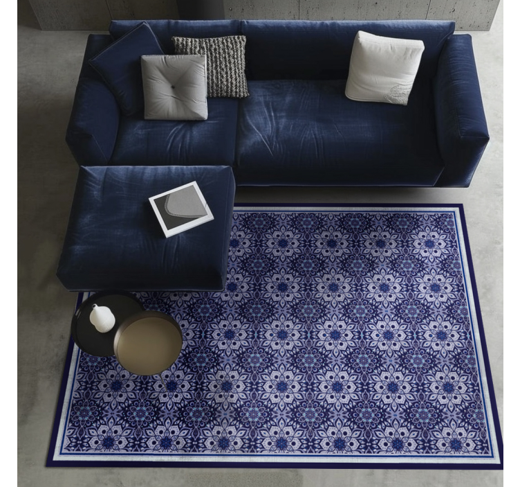 Vintage floral design blue rug - TenStickers