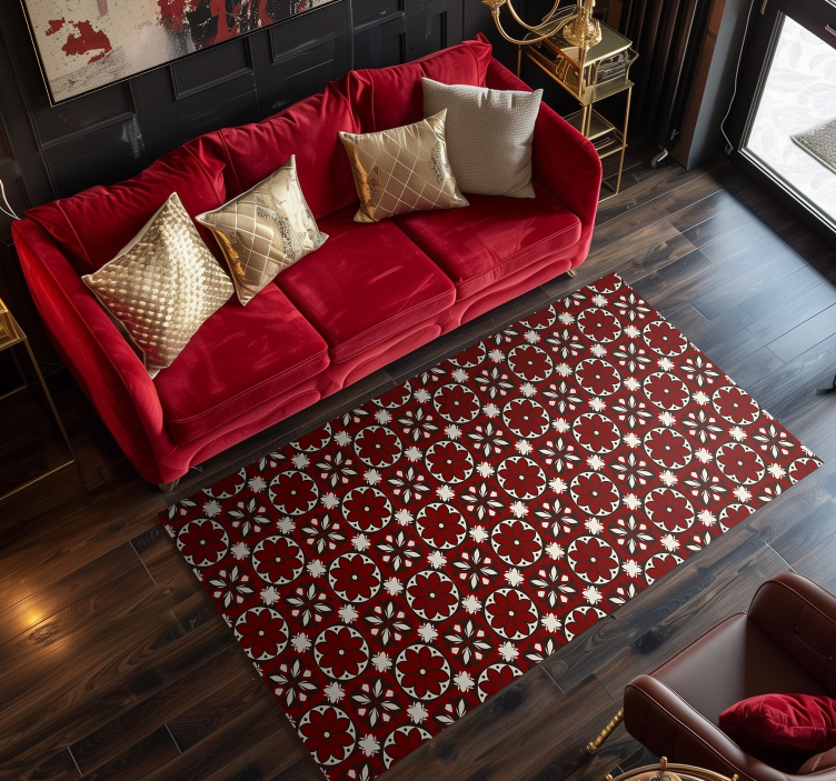 Vintage tile pattern red rug - TenStickers