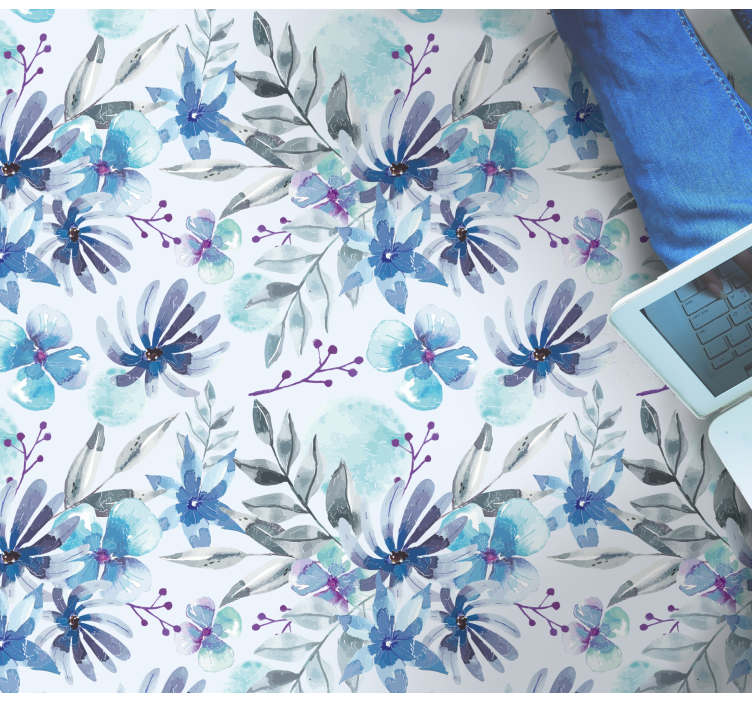 Watercolor blue pattern floral rug - TenStickers