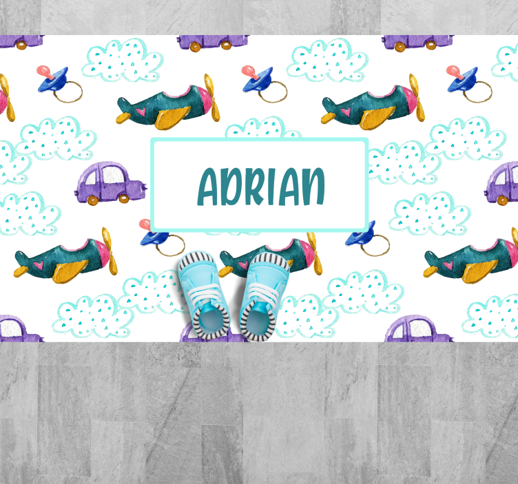 Watercolor nordic with name kids vinyl rug - TenStickers