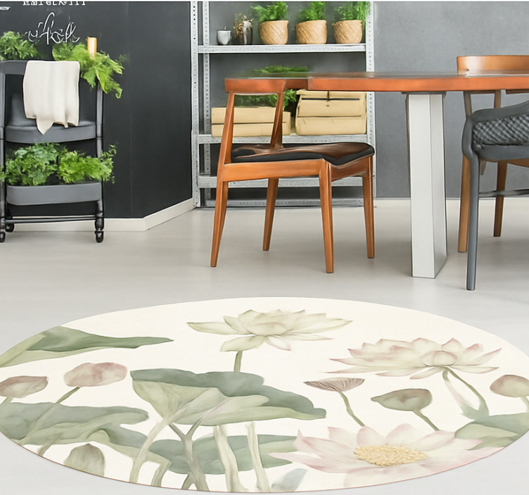 Watery Botanical Blooms dining room rug - TenStickers
