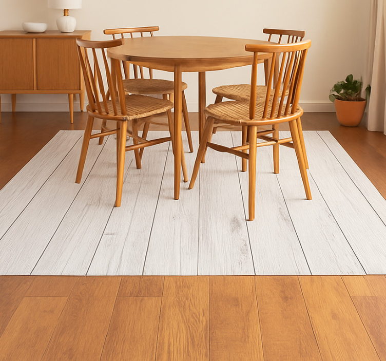 Weathered White Wood dining room rug - TenStickers