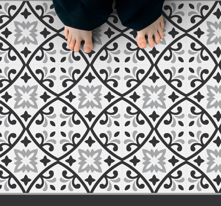 White and grey classic geometric tile vinyl rug - TenStickers