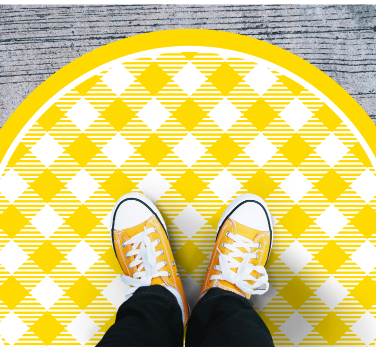 White and yellow patterned squares circular rug - TenStickers