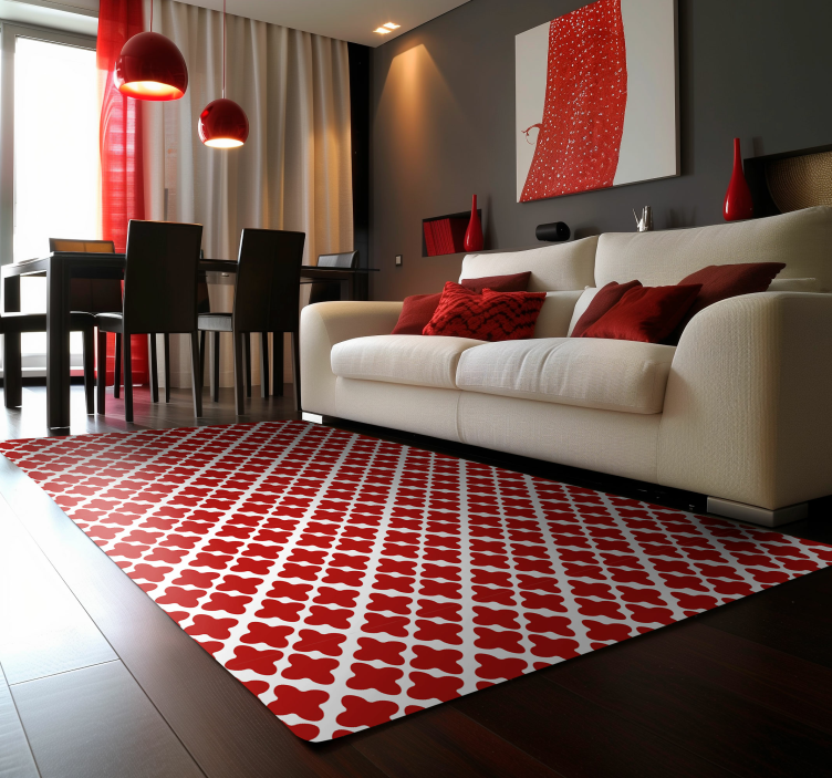 White geometric pattern red rug - TenStickers
