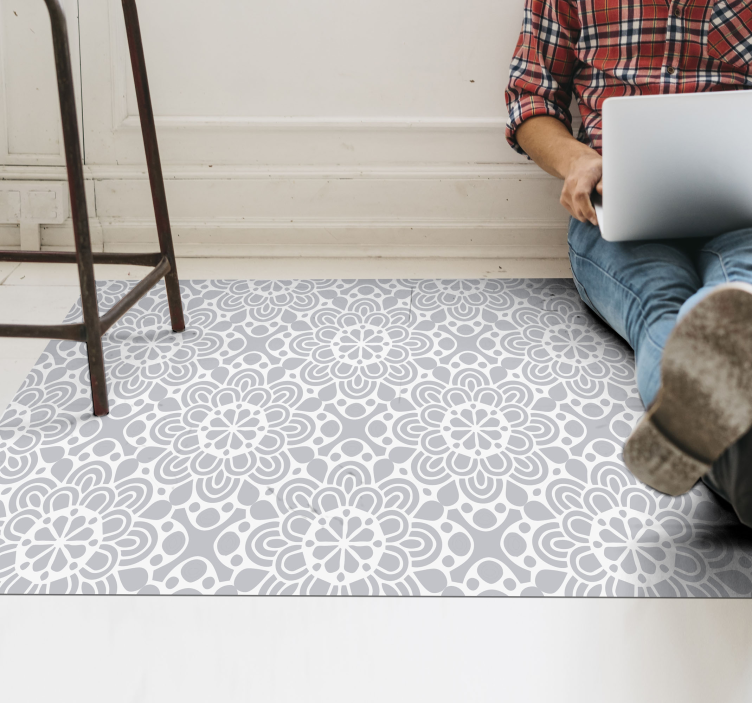 white grey flowery shapes modern rug - TenStickers