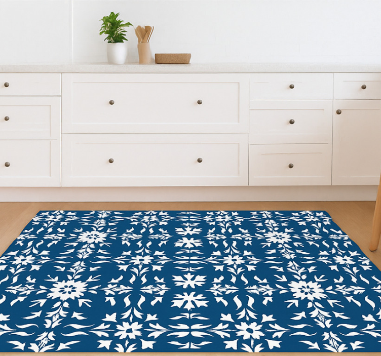 White tiled pattern blue rug - TenStickers