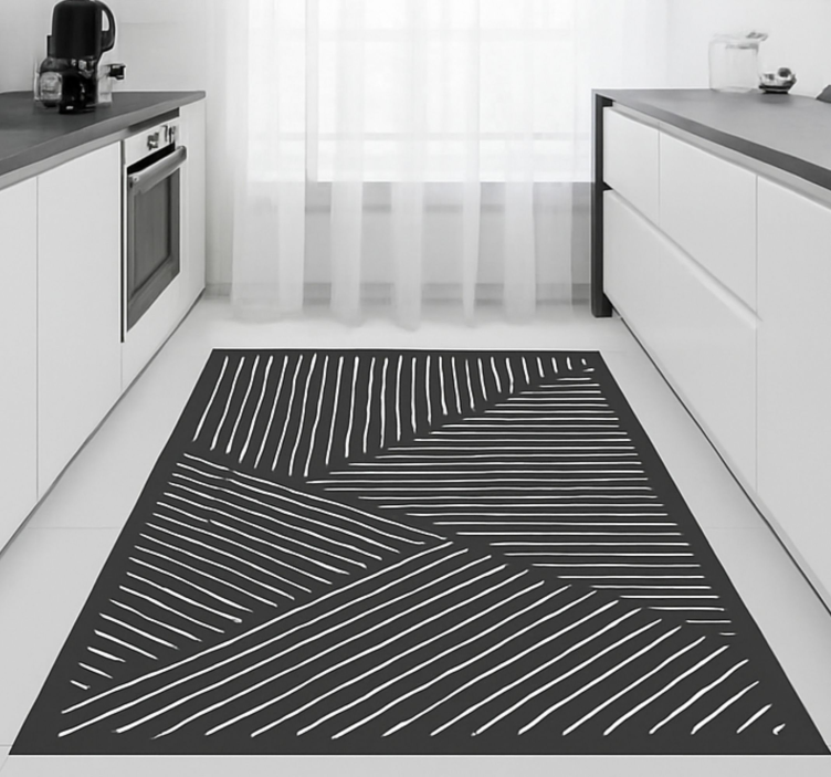 White wavy lines  kitchen vinyl mat - TenStickers