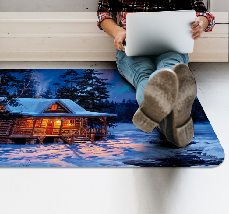 Winter Cabin Scene christmas rug - TenStickers