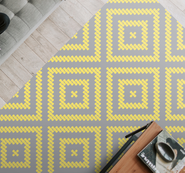Yellow and gray square pattern geometric rug - TenStickers