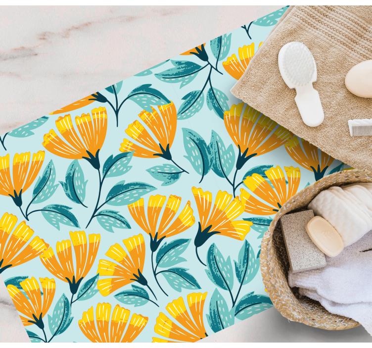 Yellow flower pattern floral rug - TenStickers